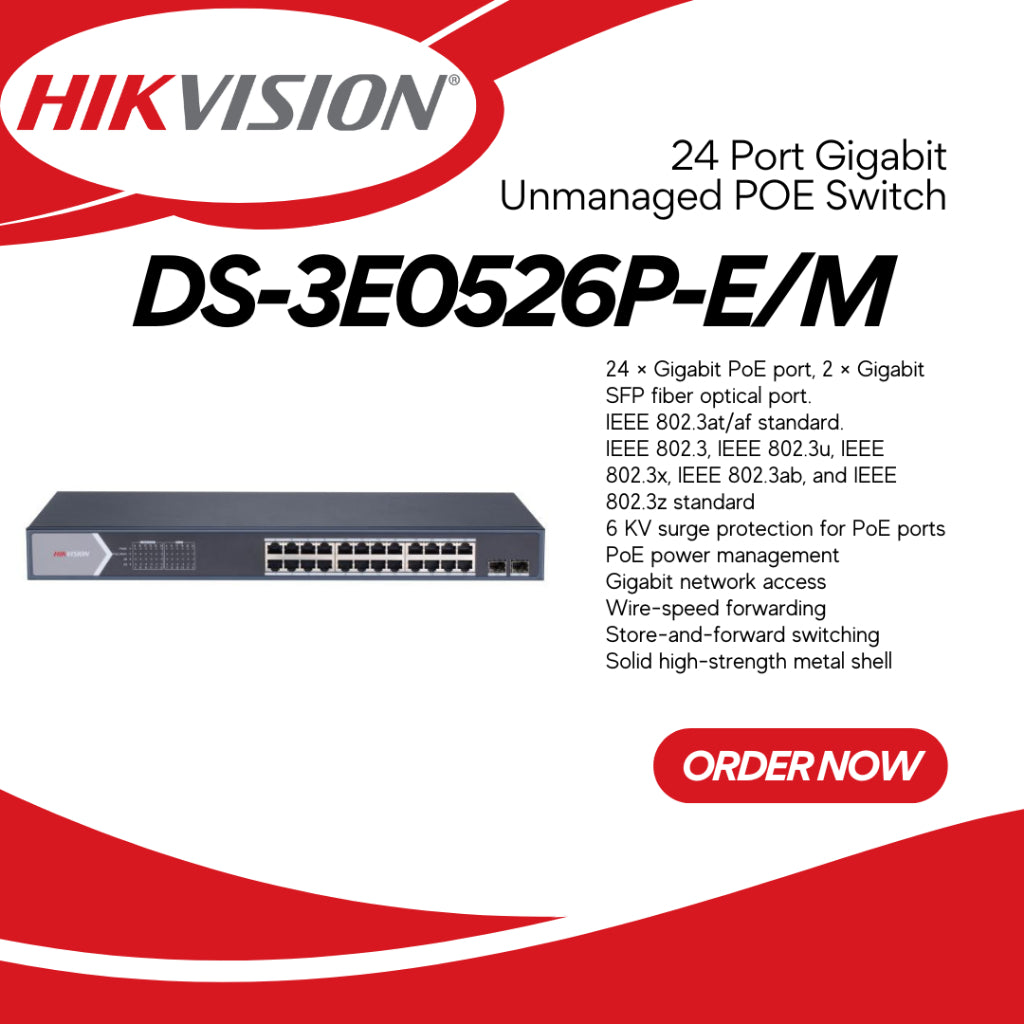 Hikvision 24-Port Gigabit Unmanaged PoE Switch (DS-3E0526P-E/M)